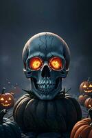 Halloween Cinematic Poster With Skull and Pumpkins Wallpaper photo