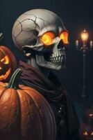 Halloween Cinematic Poster With Skull and Pumpkins Wallpaper photo