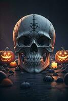 Halloween Cinematic Poster With Skull and Pumpkins Wallpaper photo