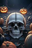 Halloween Cinematic Poster With Skull and Pumpkins Wallpaper photo