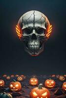 Halloween Cinematic Poster With Skull and Pumpkins Wallpaper photo