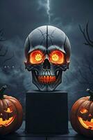 Halloween Cinematic Poster With Skull and Pumpkins Wallpaper photo