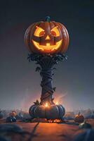 Halloween Cinematic Poster With Skull and Pumpkins Wallpaper photo