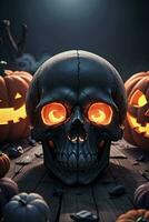 Halloween Cinematic Poster With Skull and Pumpkins Wallpaper photo