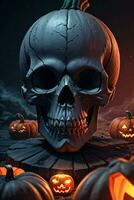 Halloween Cinematic Poster With Skull and Pumpkins Wallpaper photo