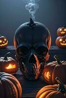 Halloween Cinematic Poster With Skull and Pumpkins Wallpaper photo