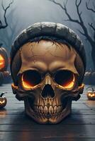 Halloween Cinematic Poster With Skull and Pumpkins Wallpaper photo