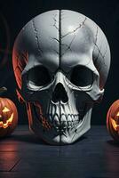 Halloween Cinematic Poster With Skull and Pumpkins Wallpaper photo