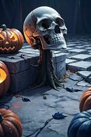 Halloween Cinematic Poster With Skull and Pumpkins Wallpaper photo