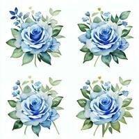 Watercolor Blue Roses Clipart photo