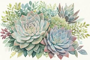 Watercolor Succulents Clipart photo