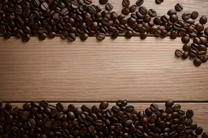 Coffee Beans on the wooden table banner template photo