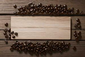 Coffee Beans on the wooden table banner template photo