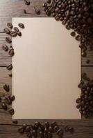 Coffee Beans on the wooden table banner template photo