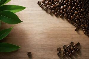 Coffee Beans on the wooden table banner template photo