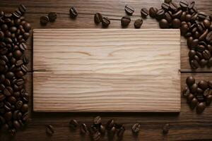 Coffee Beans on the wooden table banner template photo