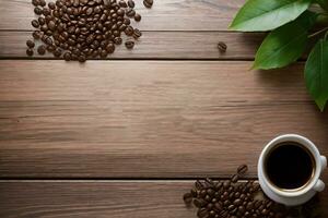 Coffee Beans on the wooden table banner template photo
