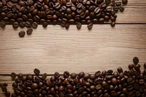 Coffee Beans on the wooden table banner template photo