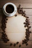 Coffee Beans on the wooden table banner template photo