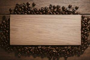 Coffee Beans on the wooden table banner template photo