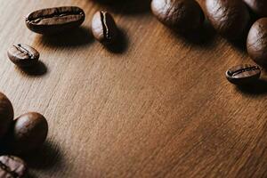 Coffee Beans on the wooden table banner template photo