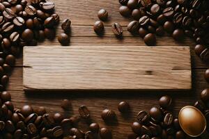 Coffee Beans on the wooden table banner template photo