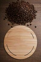 Coffee Beans on the wooden table banner template photo