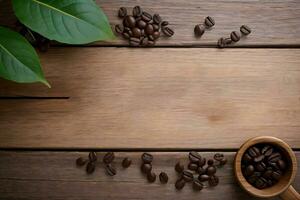 Coffee Beans on the wooden table banner template photo