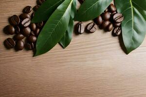 Coffee Beans on the wooden table banner template photo