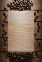 Coffee Beans on the wooden table banner template photo