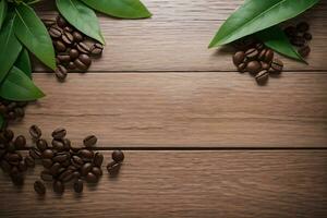 Coffee Beans on the wooden table banner template photo