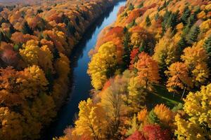 Photo of the Autumn Forest Drone View