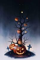 Halloween Poster With Pumpkin Background photo