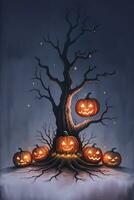 Halloween Poster With Pumpkin Background photo