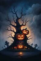 Halloween Poster With Pumpkin Background photo