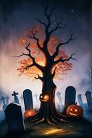 Halloween Poster With Pumpkin Background photo