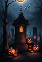 Halloween Poster With Pumpkin Background photo