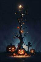 Halloween Poster With Pumpkin Background photo