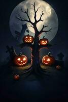 Halloween Poster With Pumpkin Background photo