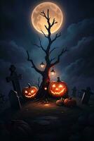 Halloween Poster With Pumpkin Background photo