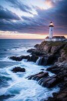 Photo of the Lighthouse and Stormy Sea Background Wallpaper