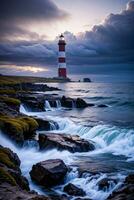 Photo of the Lighthouse and Stormy Sea Background Wallpaper