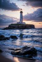 Photo of the Lighthouse and Stormy Sea Background Wallpaper