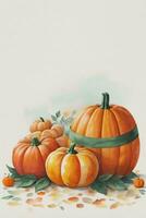 Watercolor Background with Pumpkins Halloween or Harvest Festival photo