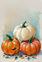 Watercolor Background with Pumpkins Halloween or Harvest Festival photo