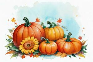 Watercolor Background with Pumpkins Halloween or Harvest Festival photo