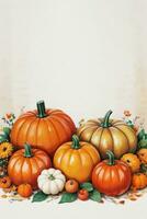 Watercolor Background with Pumpkins Halloween or Harvest Festival photo