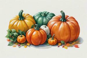 Watercolor Background with Pumpkins Halloween or Harvest Festival photo