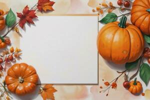 Watercolor Background with Pumpkins Halloween or Harvest Festival photo