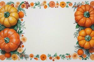 Watercolor Background with Pumpkins Halloween or Harvest Festival photo